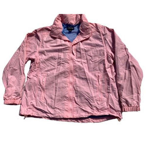 LANDS END Pink Waterproof Windbreaker Hidden Collar Hood Raincoat Jacket  Sz: LP
